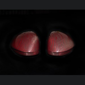 Alfa Romeo Giulia Mirror Covers - Carbon Fiber - Full Replacements - Feroce Carbon - w/ Factory Clips - Red Carbon